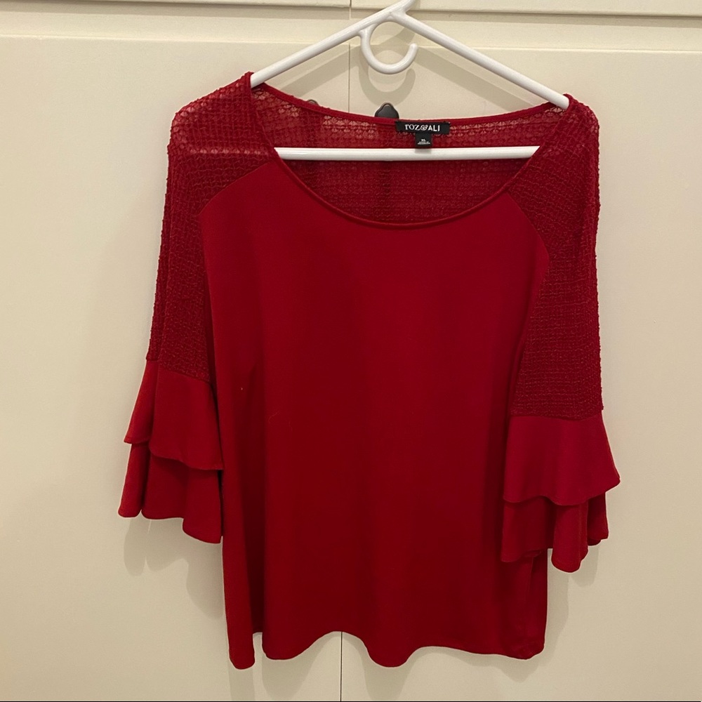 Roz & Ali Red 3/4 sleeve blouse